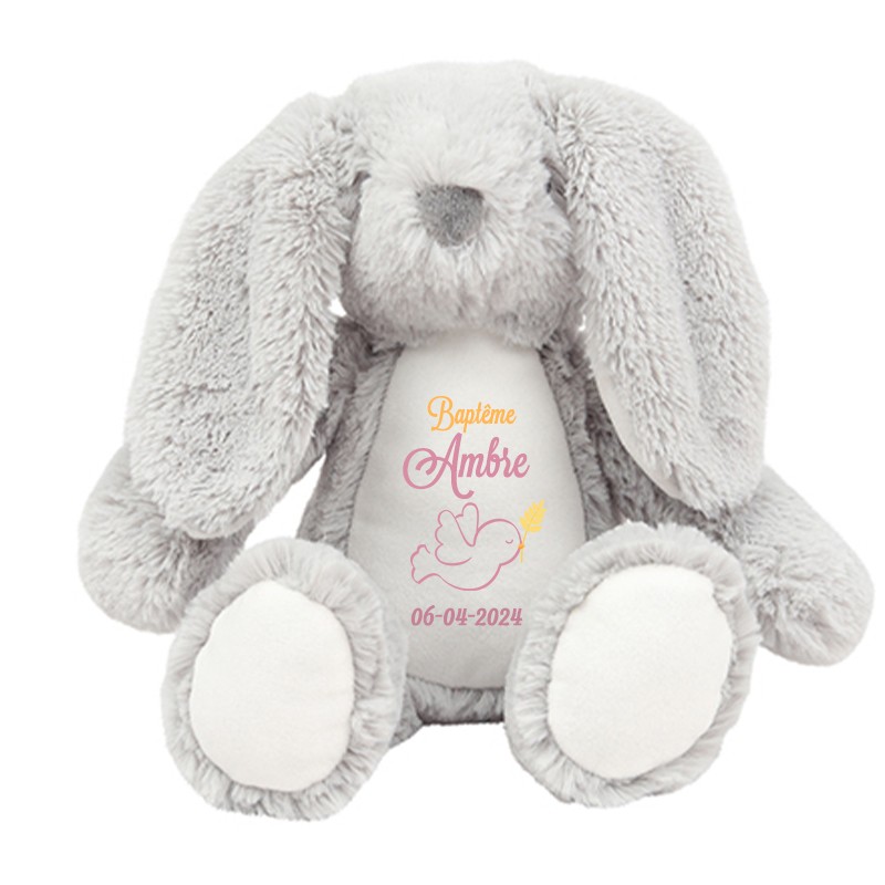 Peluche lapin baptême personnalisée