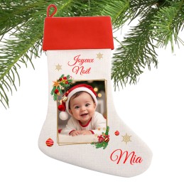 Chaussette de Noël personnalisée avec photo - La magie des fêtes