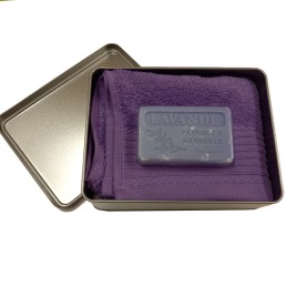 Coffret boîte métallique serviette + savon