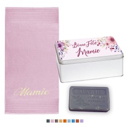 Coffret boîte métallique serviette + savon