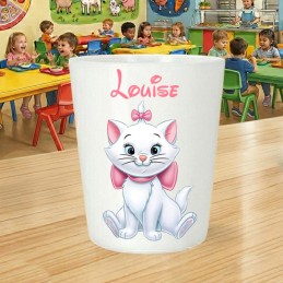 Gobelet enfant personnalisé Chat Marie - Verre plastique cantine avec prénom