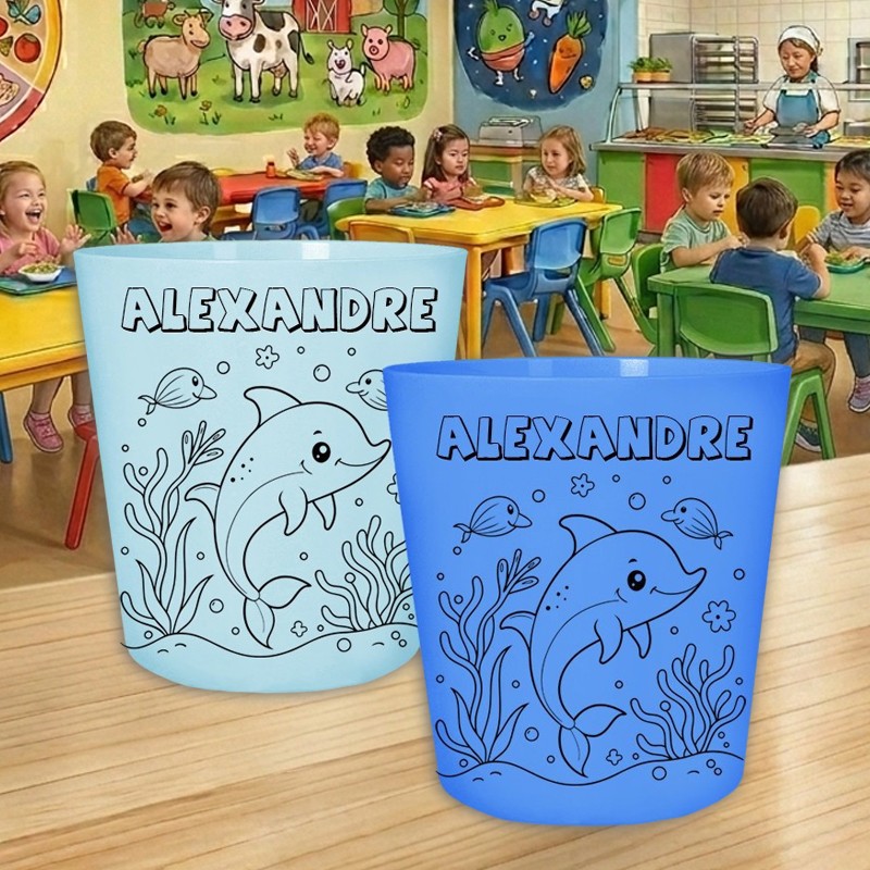 Gobelet enfant personnalisé Dauphin - Verre cantine avec prénom