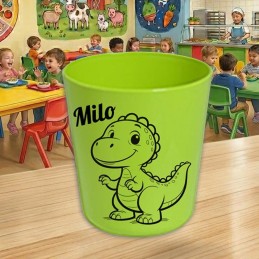 Gobelet enfant personnalisé dinosaure - Verre plastique vert avec prénom
