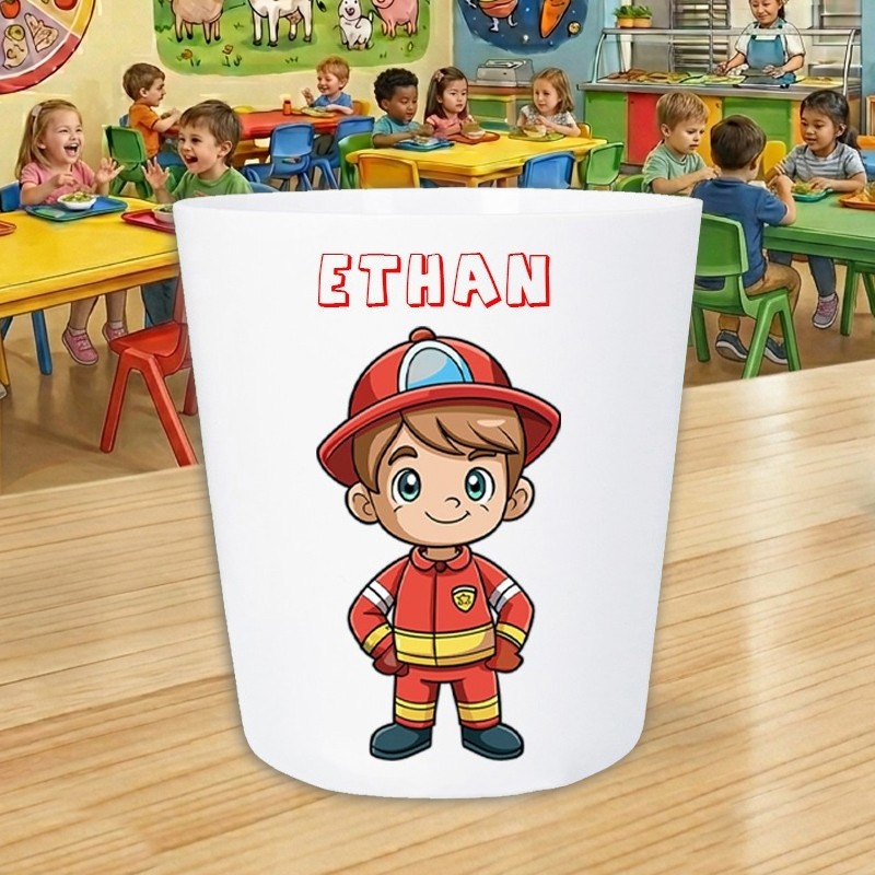 Gobelet enfant personnalisé pompier - Verre scolaire prénom