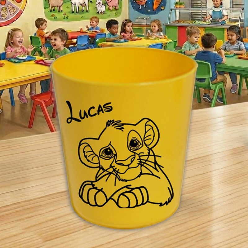 Gobelet enfant personnalisé Le roi lion - Verre jaune scolaire prénom