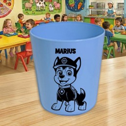 Gobelet enfant personnalisé Pat Patrouille Chase - Verre scolaire avec prénom