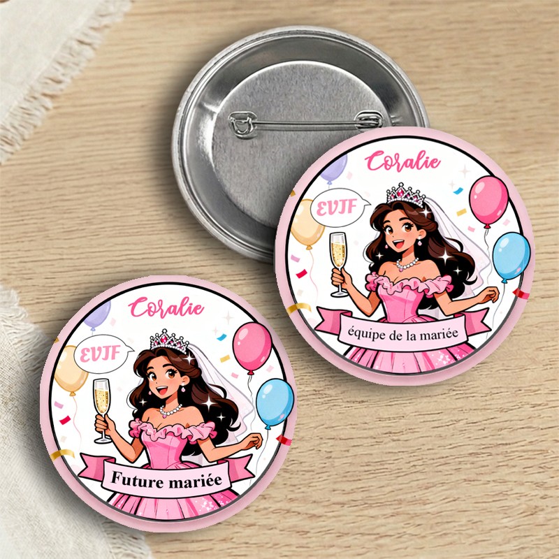 Badge EVJF personnalisée princesse