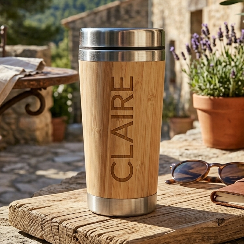 gobelet isotherme en bambou personnalisé