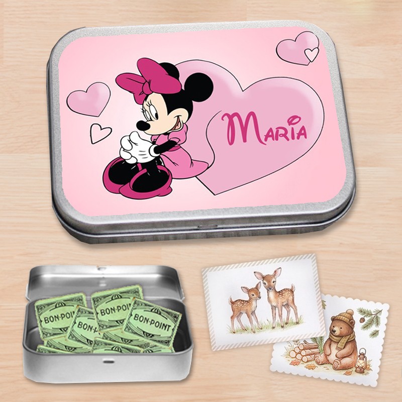Boite à bon points Minnie personnalisée - Boite à images prénom
