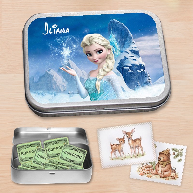 Boite à bons points personnalisée reine des neiges - Boite à images prénom