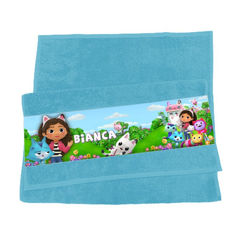Serviette visage enfant personnalisée Gabby chat