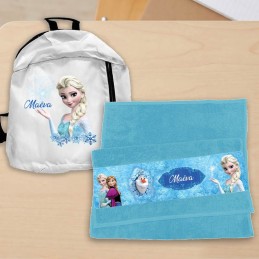 Serviette enfant personnalisée-sac à dos- reine des neiges
