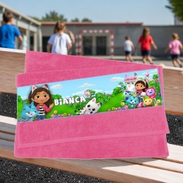 Serviette visage sport école Gabby chat personnalisée