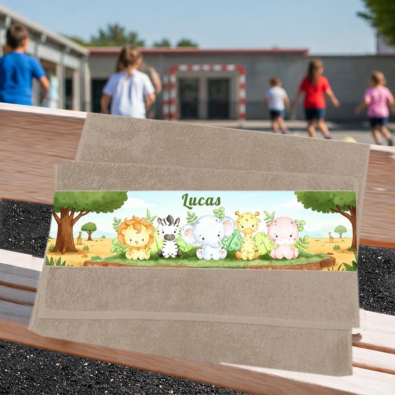 Serviette visage enfant sport école savane