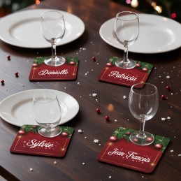Sous-verre personnalisé marque-place Noël
