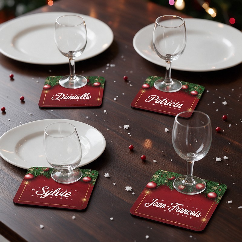 Sous-verre personnalisé marque-place Noël