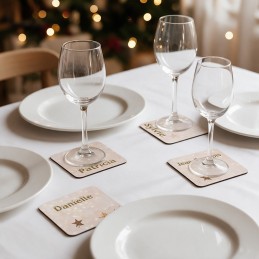 Sous-verre personnalisé marque-place Noël