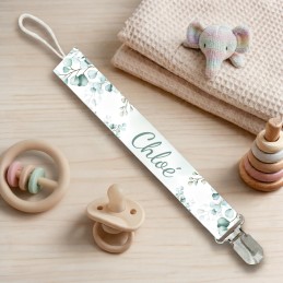 Attache-Tétine Personnalisée avec prénom pour bébé : Eucalyptus