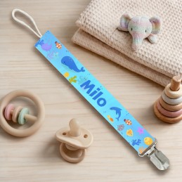 Attache-Tétine Personnalisée avec prénom pour bébé : dauphin, baleine tortue