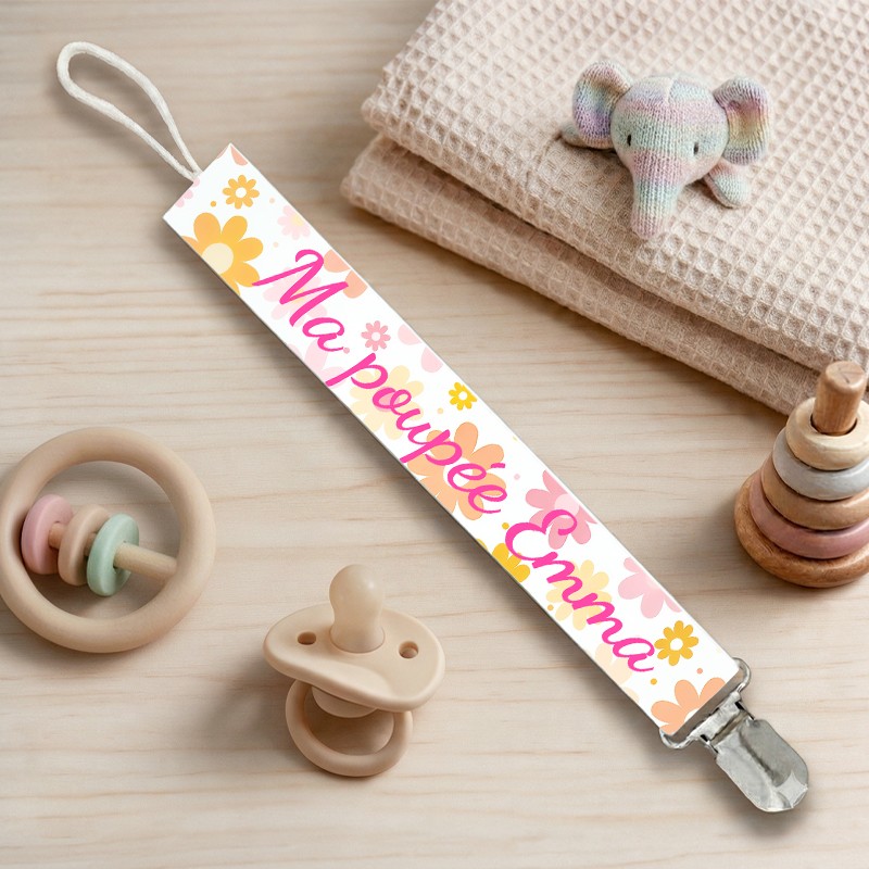 Attache-Tétine Personnalisée avec prénom pour bébé : marguerite