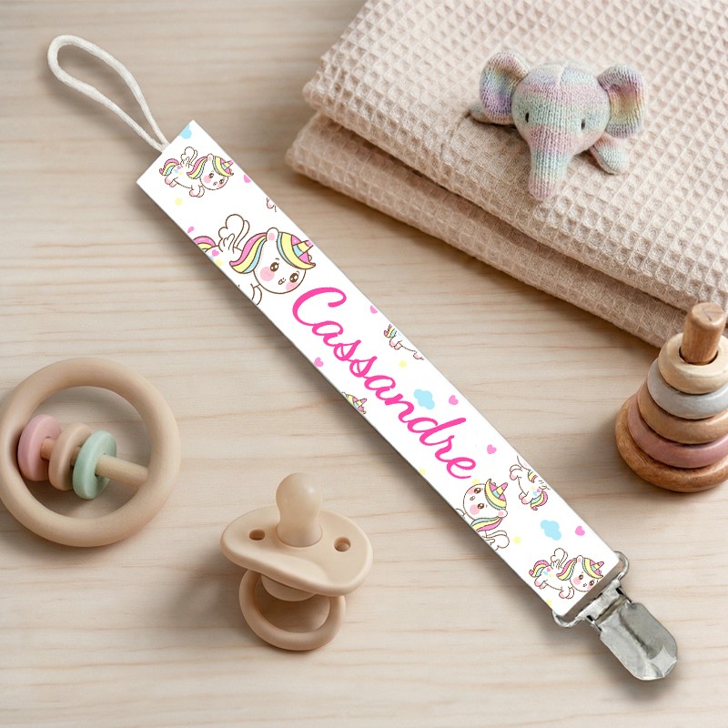 Attache-Tétine Personnalisée avec prénom pour bébé : Licorne