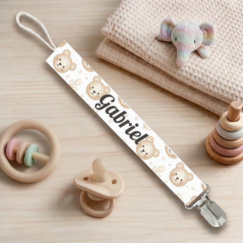 Attache-Tétine Personnalisée avec prénom pour bébé : Ourson
