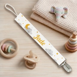 Attache-Tétine Personnalisée avec prénom : Lune, Etoile