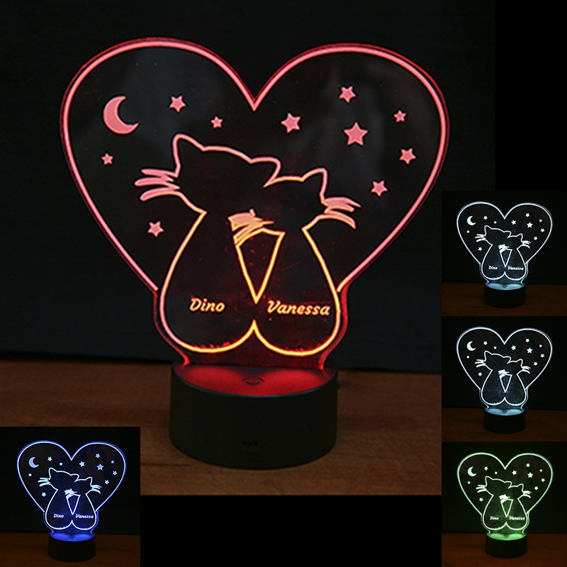 Lampe Chat Personnalisée - Lampe Led 3D St Valentin - Cadeau St Valentin  Personnalisé