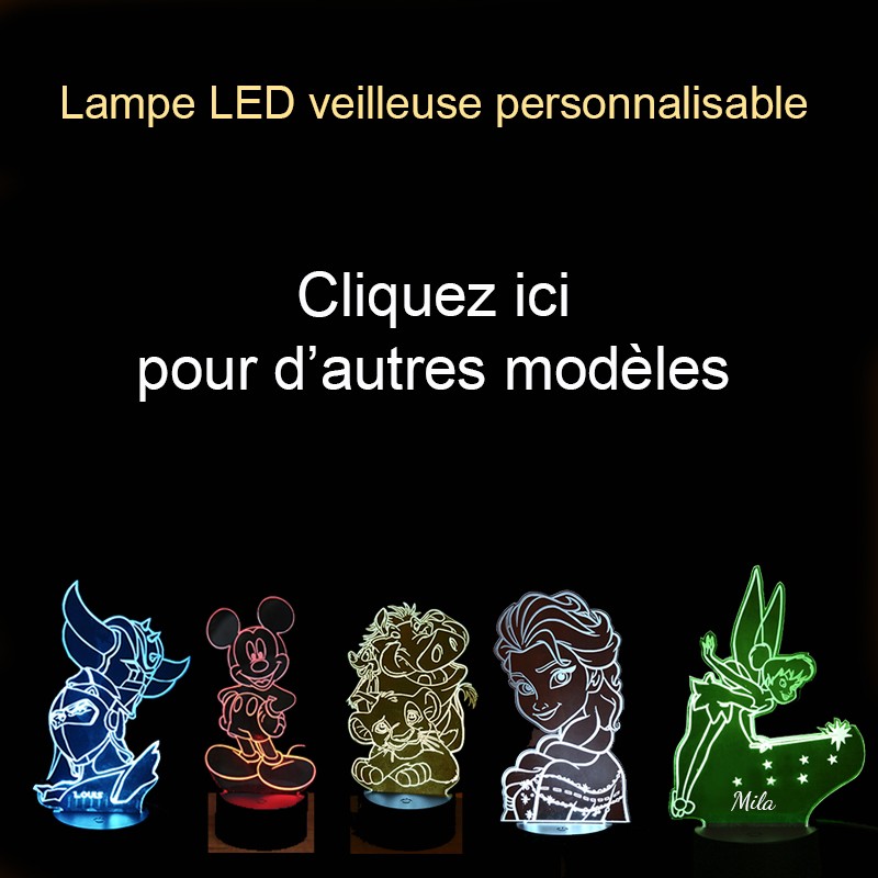 Lampe LED 7 couleurs disney - Lampe veilleuse à led - Lampe 3D led  personnalisée