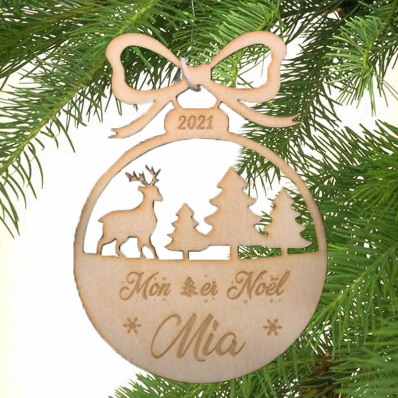 Boule de Noël Bois Personnalisée - Boule de noël Bois Prénom Gravé