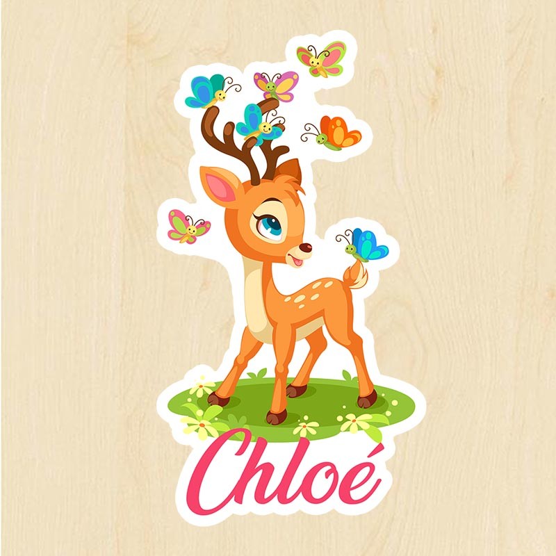 Poster Biche Et Papillon. Déco Murale Enfant. Illustration Chambre