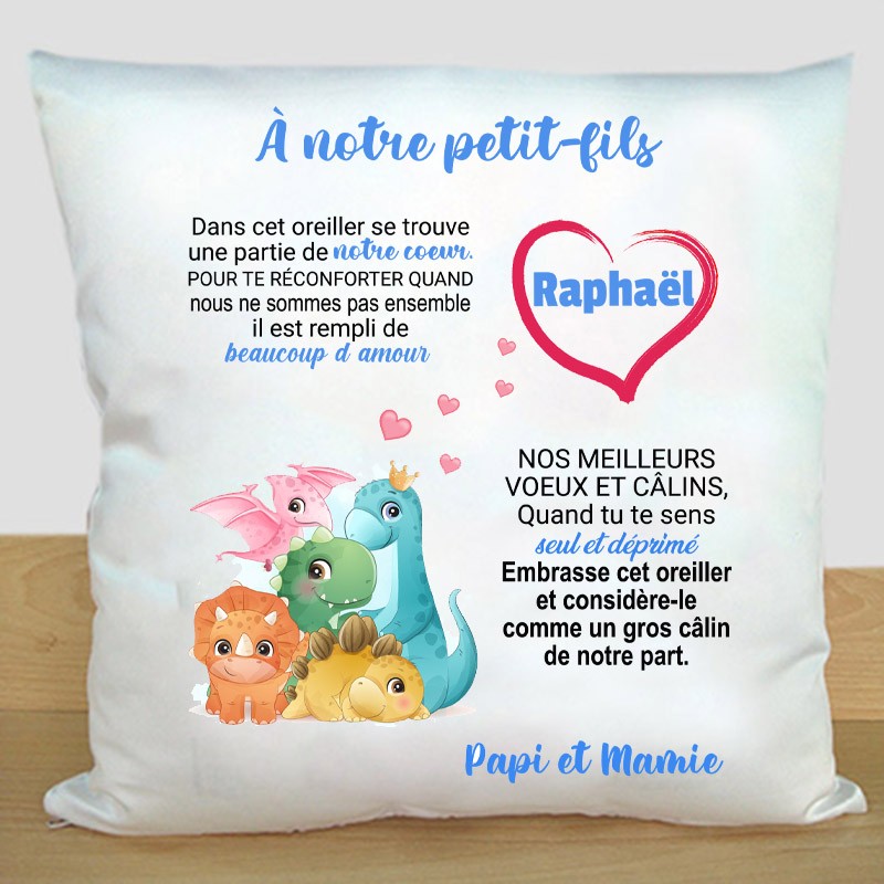 Coussin A Notre Petit Fils Personnalisé - Coussin Dinosaure Personnalise