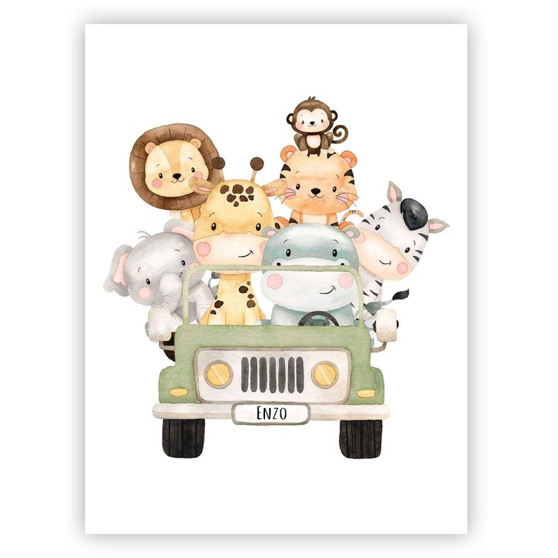 Affiche Chambre Bébé Animaux Safari - Décoration Chambre Enfant Animaux  Jungle - Cadeau Naissance Animaux Safari