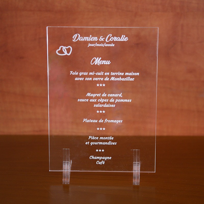 Menu Plexiglass Mariage - Menu Mariage Personnalisé